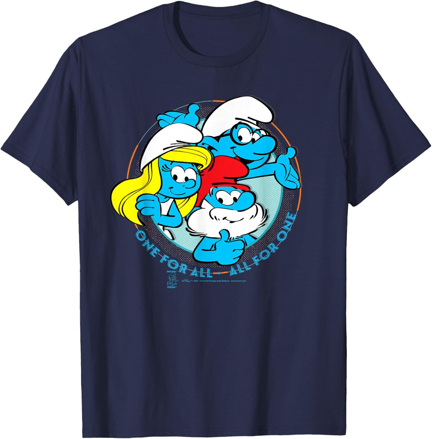 The Smurfs Papa Smurf Smurfette All for One T-Shirt - T-Shirt | Navy