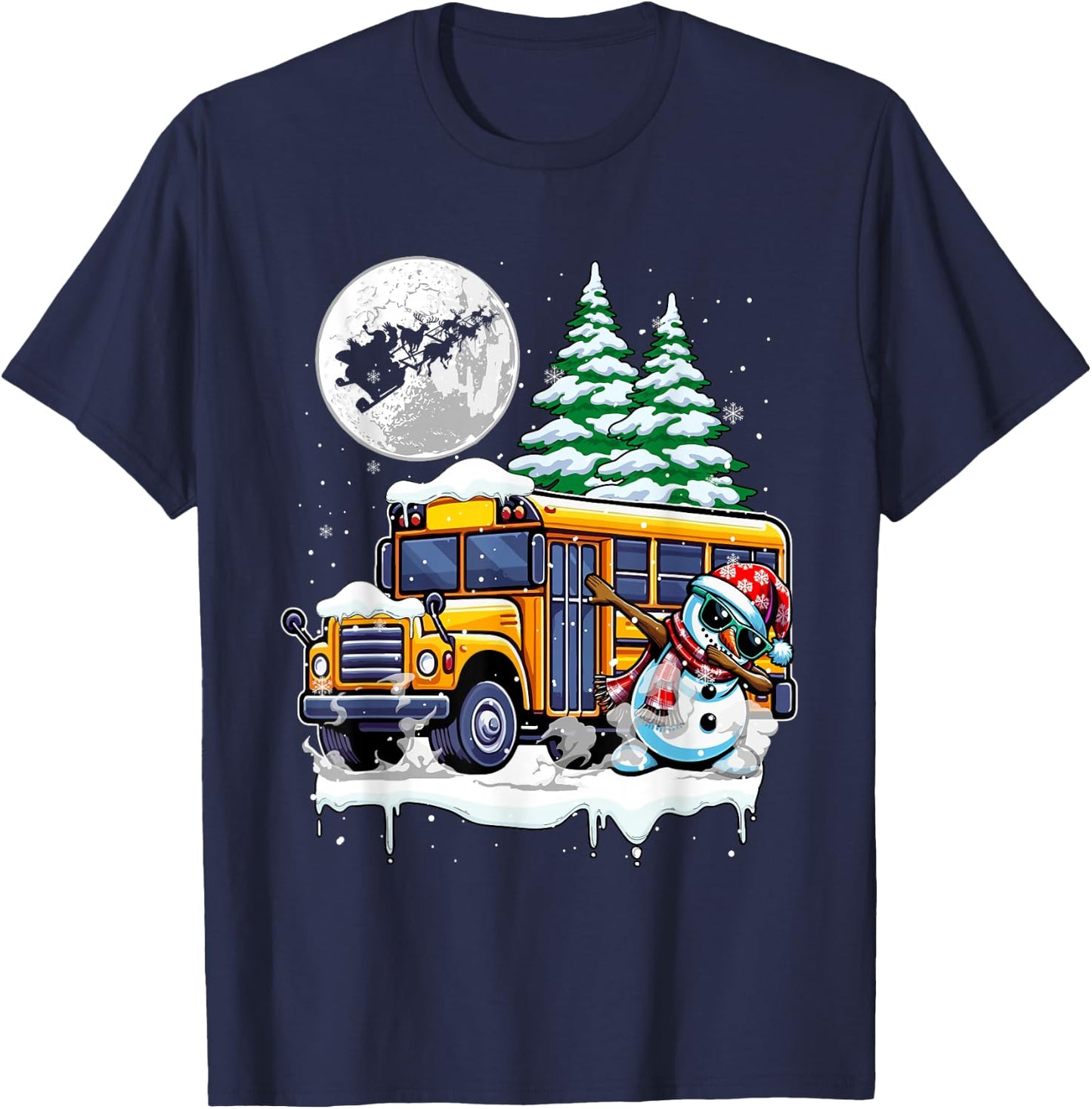 Dabbing Snowman On School Bus Christmas Driver Lover Kids T-Shirt - T-Shirt | Navy