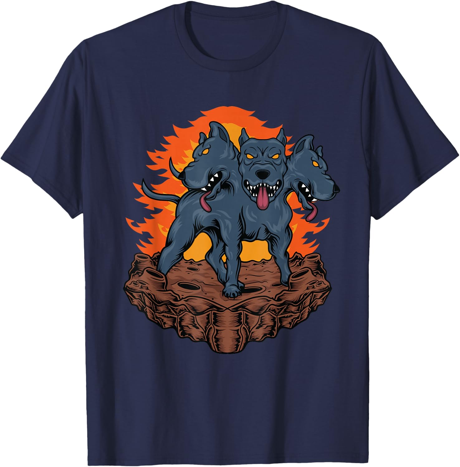 Cerberus Hellhound - Three Headed Dog T-Shirt - T-Shirt | Navy