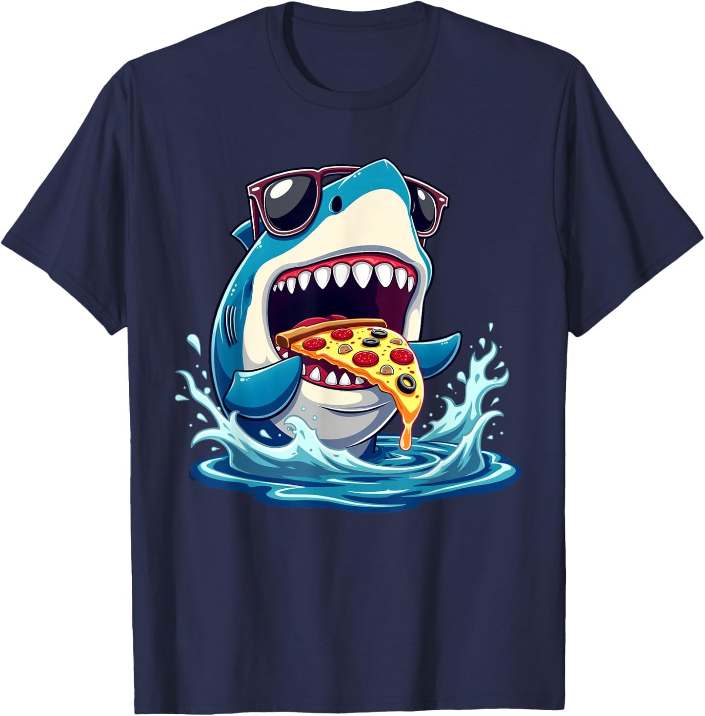 Pizza Eating Shark Kids Boys Food Lovers Jawsome Shark T-Shirt - T-Shirt | Navy