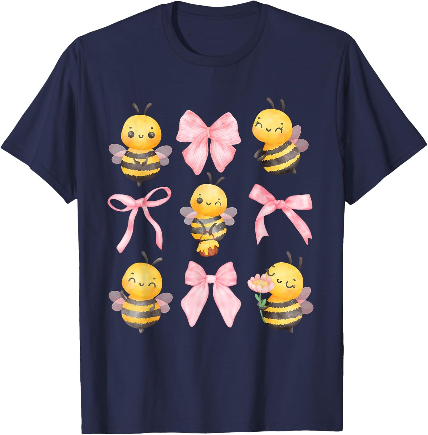 Coquette Bee Pink Bow Bumblebee Theme Birthday Girls T-Shirt - T-Shirt | Navy