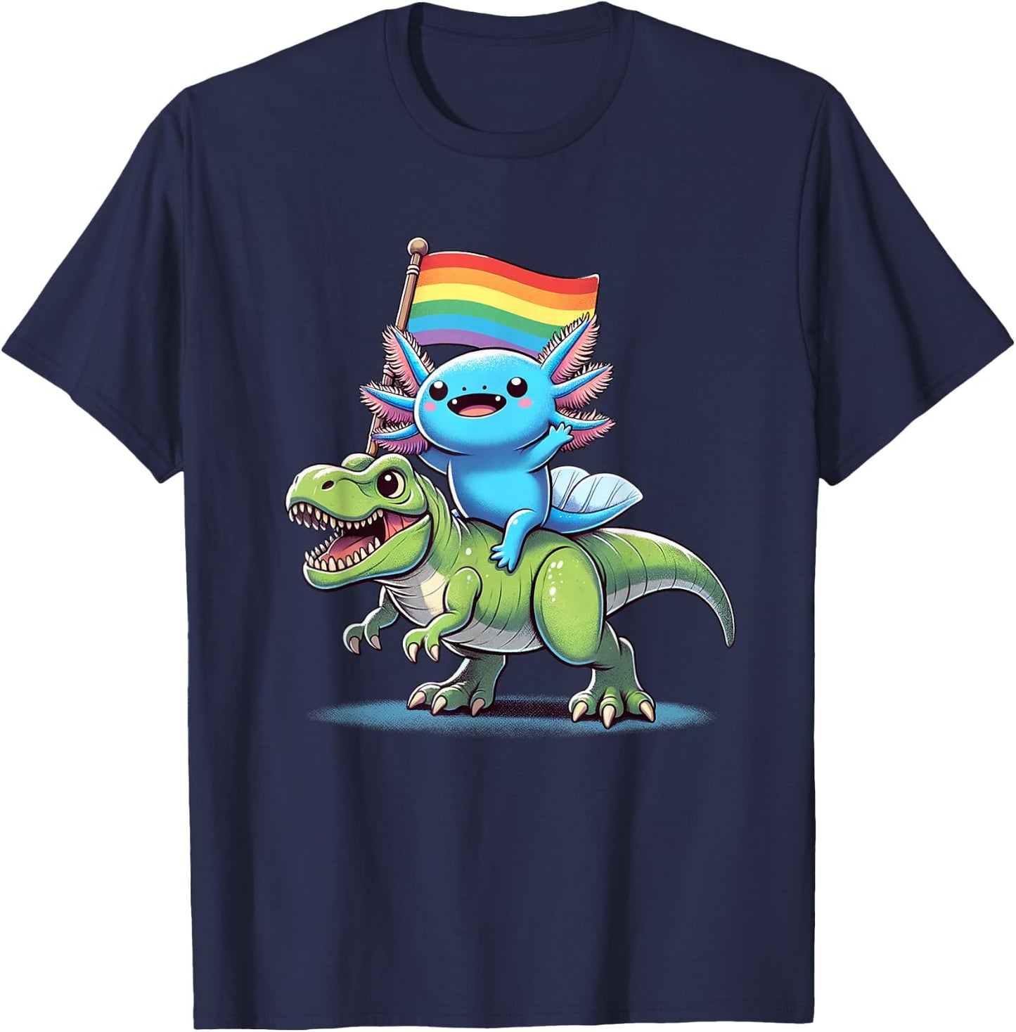 Axolotl Dinosaur Rainbow Flag Pride Gay Lesbian Proud Ally T-Shirt - T-Shirt | Navy
