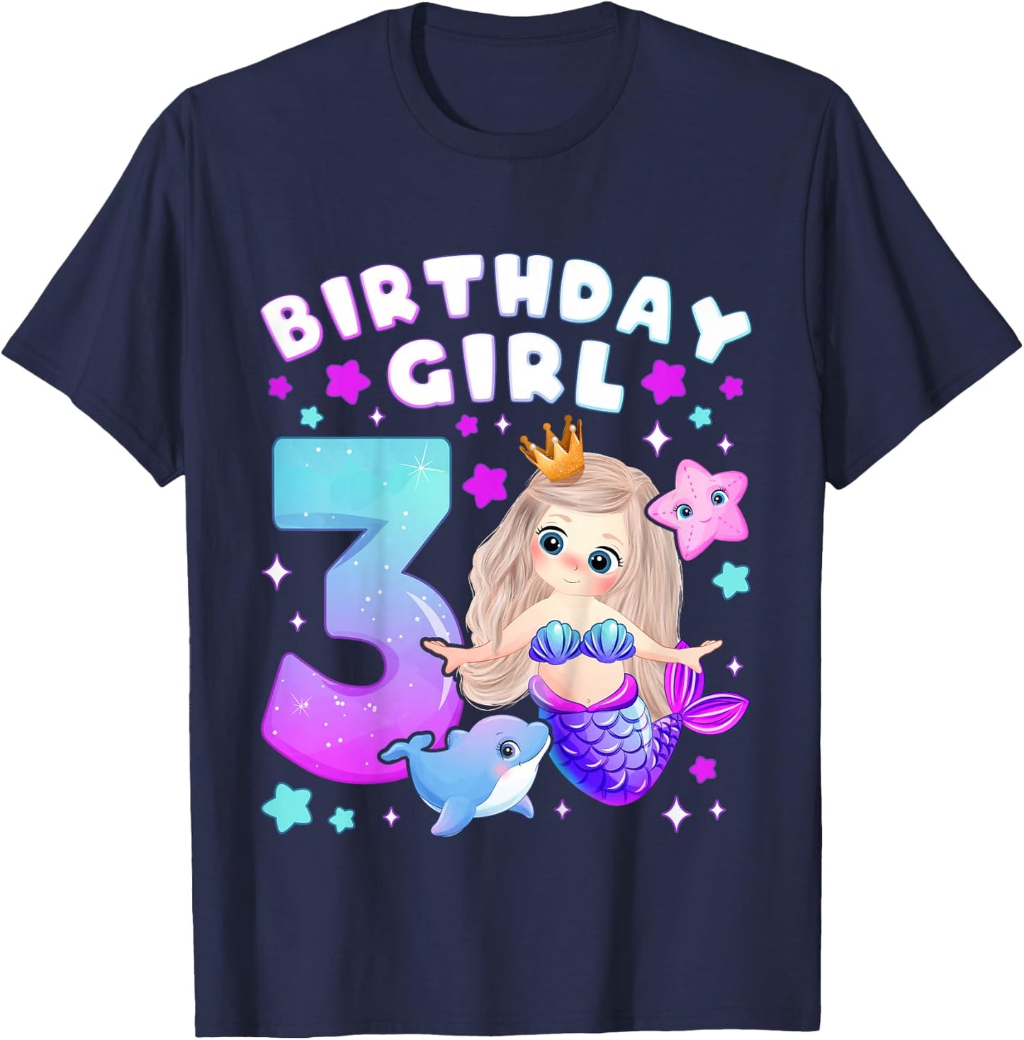 3rd Birthday Girl 3 Years, Mermaid, Number 3 T-Shirt - T-Shirt | Navy