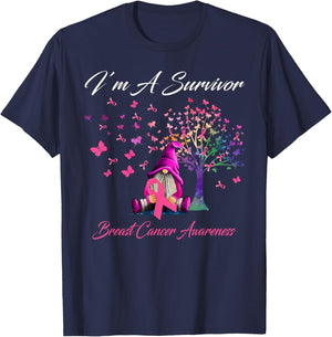 Funny Gnomes I'm A Survivor Breast Cancer Awareness T-Shirt - T-Shirt | Navy