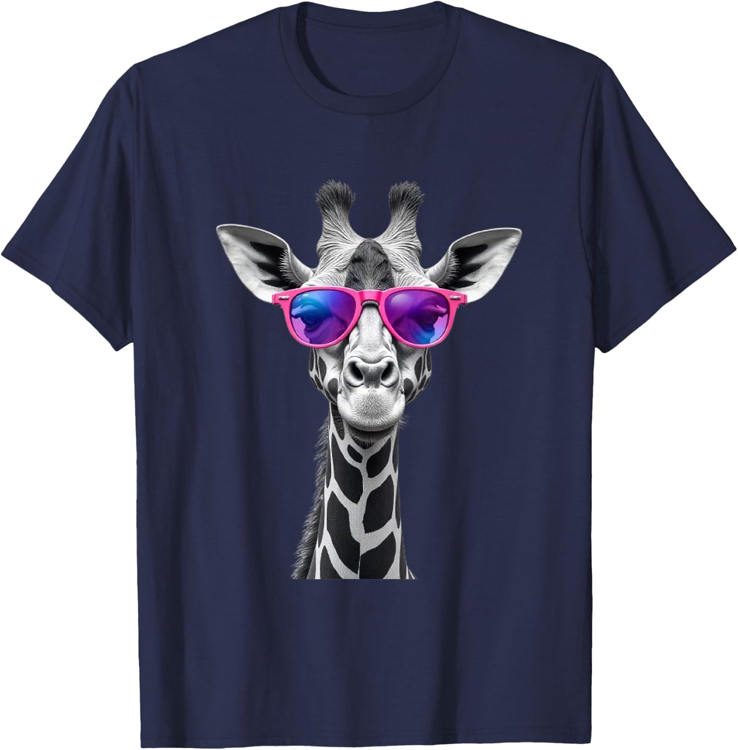 Funny Giraffe Pattern - Giraffe with Glasses T-Shirt - T-Shirt | Navy