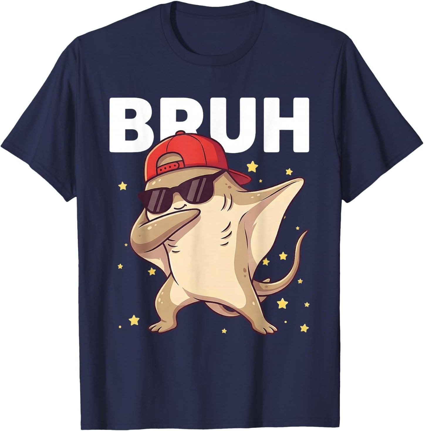 Bruh Funny Dabbing Stingray Kids Boys Ocean Animal Lover T-Shirt - T-Shirt | Navy