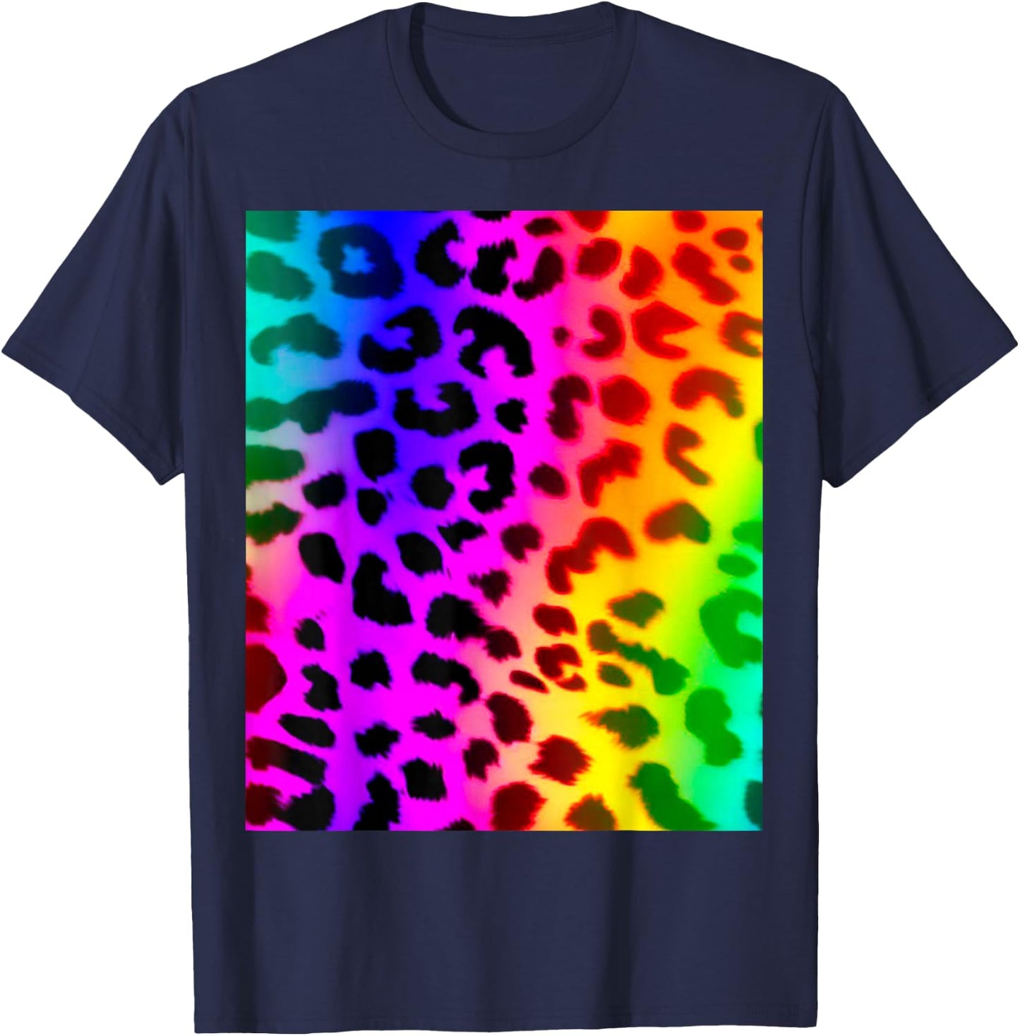 Rainbow Leopard Animal Print T-Shirt - T-Shirt | Navy