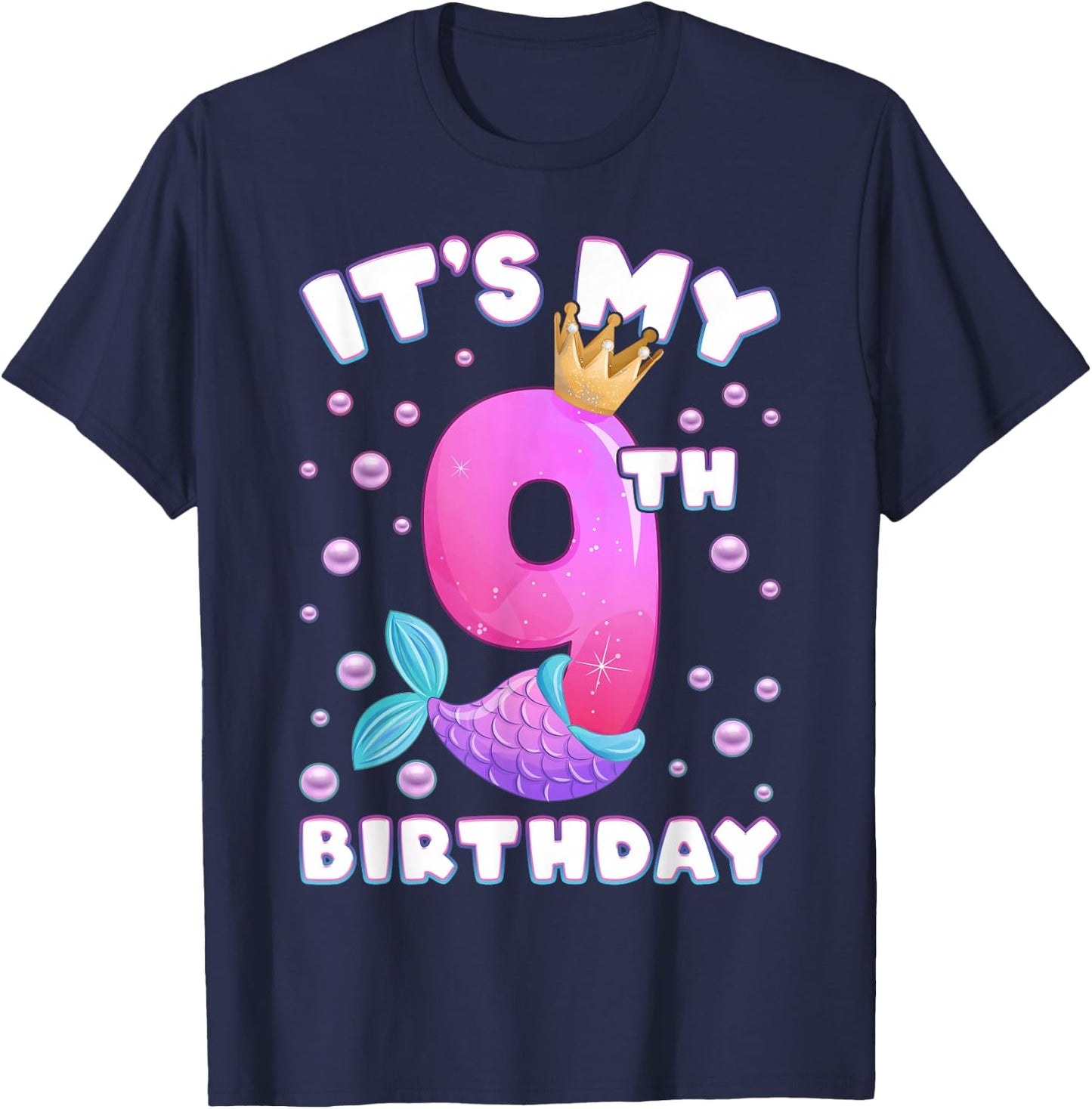 9th Birthday Girl Mermaid Tail Number 9 T-Shirt - T-Shirt | Navy