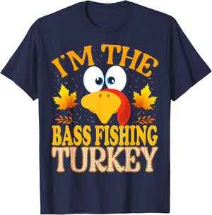 Thanksgiving I'm The Bass Fishing Turkey Matching T-Shirt - T-Shirt | Navy