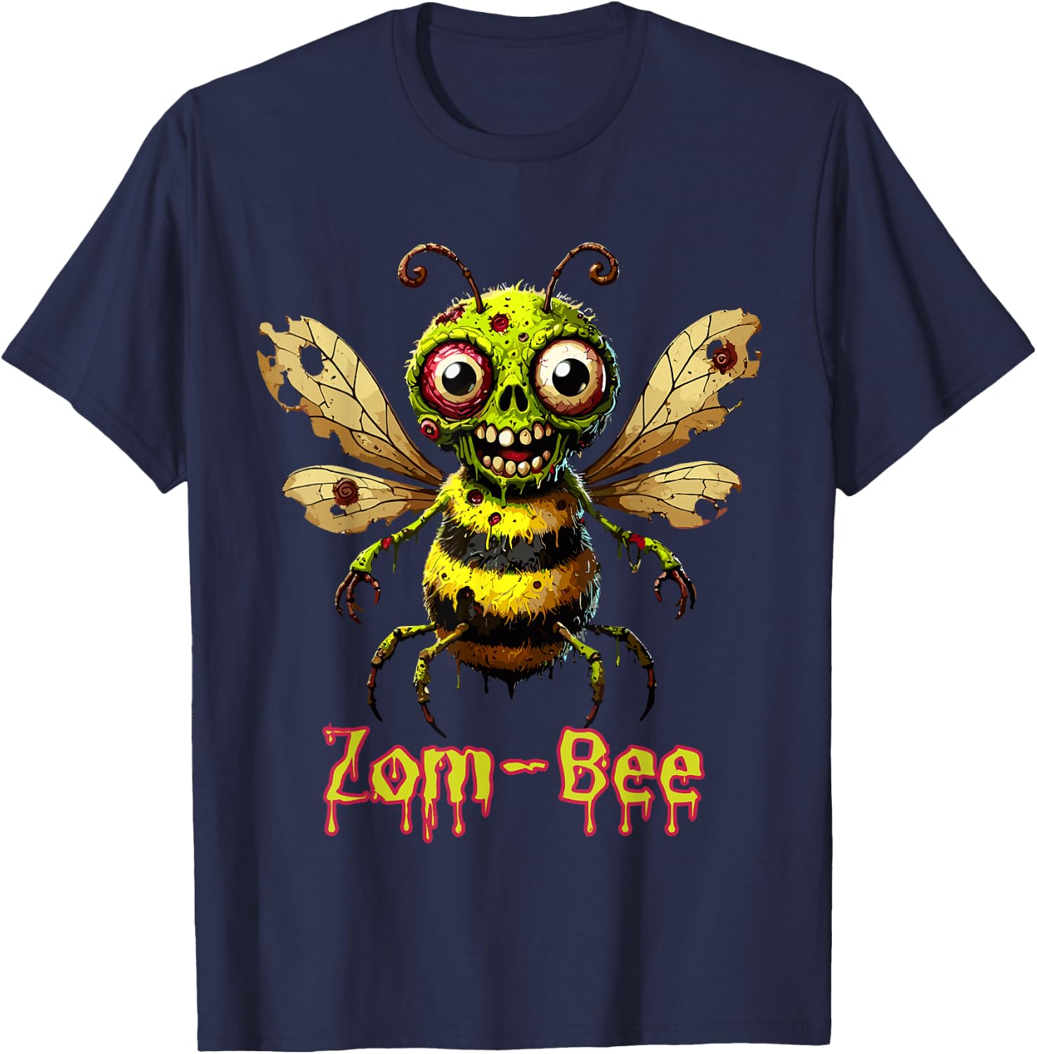 Zom-Bee Shirt Adorably Creepy Zombie Bee Cartoon Halloween T-Shirt - T-Shirt | Navy