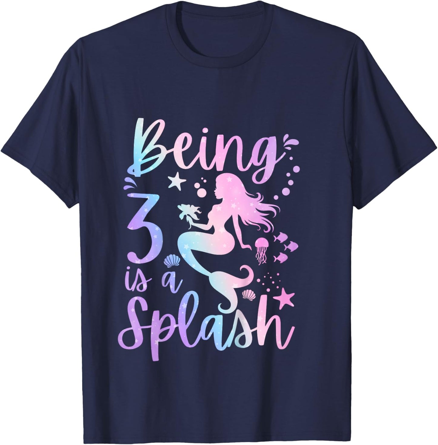 3 Year Old 3rd Mermaid Birthday Under Sea Party Themed T-Shirt - T-Shirt | Navy