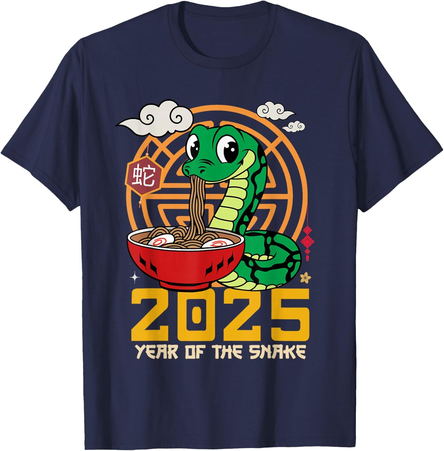 Cute Chinese New Year Of The Snake 2025 Noodles Ramen Kids T-Shirt - T-Shirt | Navy