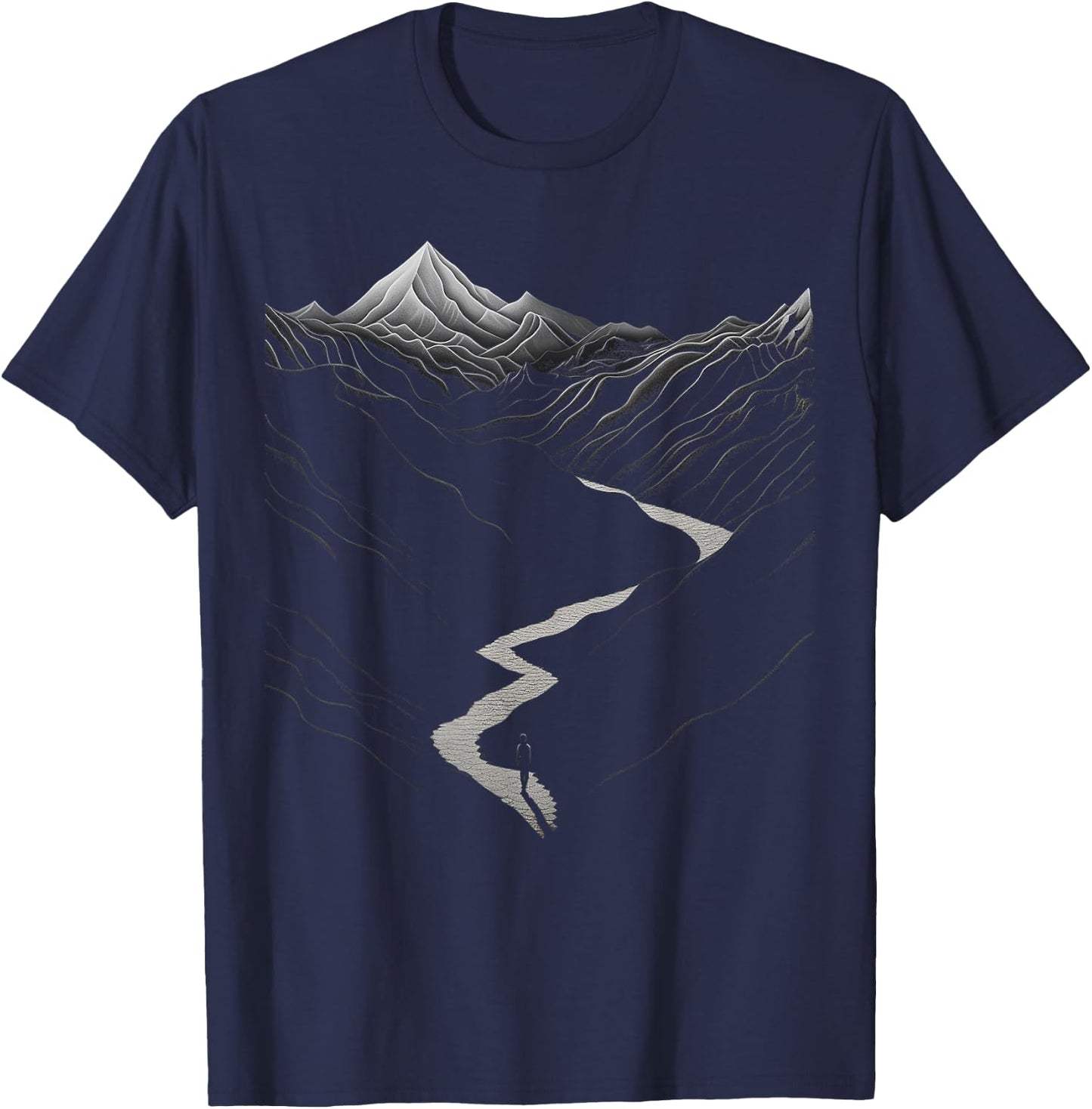Nature Drawing Mountains Graphic Art Pattern T-Shirt - T-Shirt | Navy