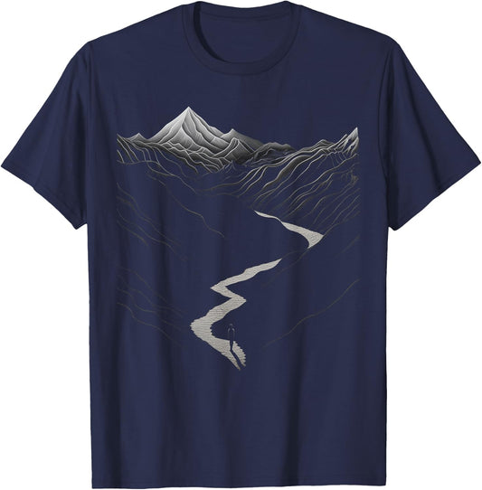 Nature Drawing Mountains Graphic Art Pattern T-Shirt - T-Shirt | Navy