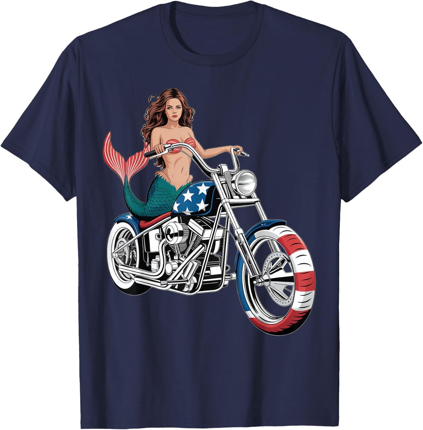 Mermaid Chopper Motorcycle Design T-Shirt - T-Shirt | Navy