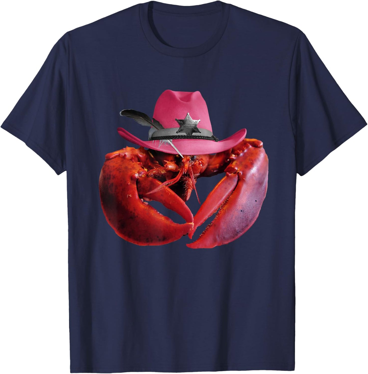 Lobster Wearing Pink Cowboy Hat, Funny Cute Lobsters T-Shirt - T-Shirt | Navy