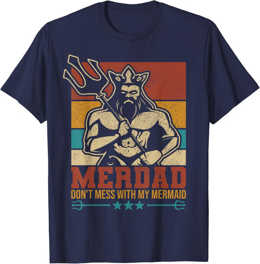 Merdaddy Mermaid Dad Costume Merman Fathers Day Party Outfit T-Shirt - T-Shirt | Navy