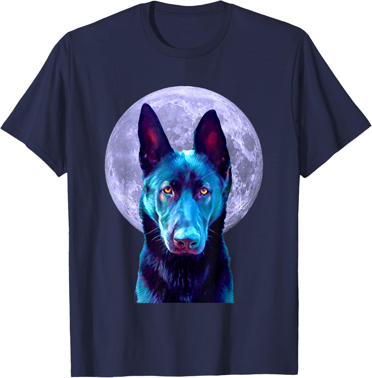 Black German Shepherd Moon: Dog Lovers, Owners, Moms, Dads T-Shirt - T-Shirt | Navy