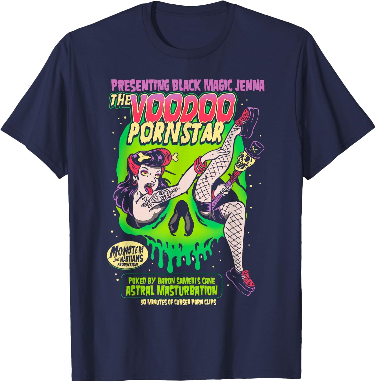 Horror Art - Voodoo Porn Star - Psychobilly Punk Art T-Shirt - T-Shirt | Navy