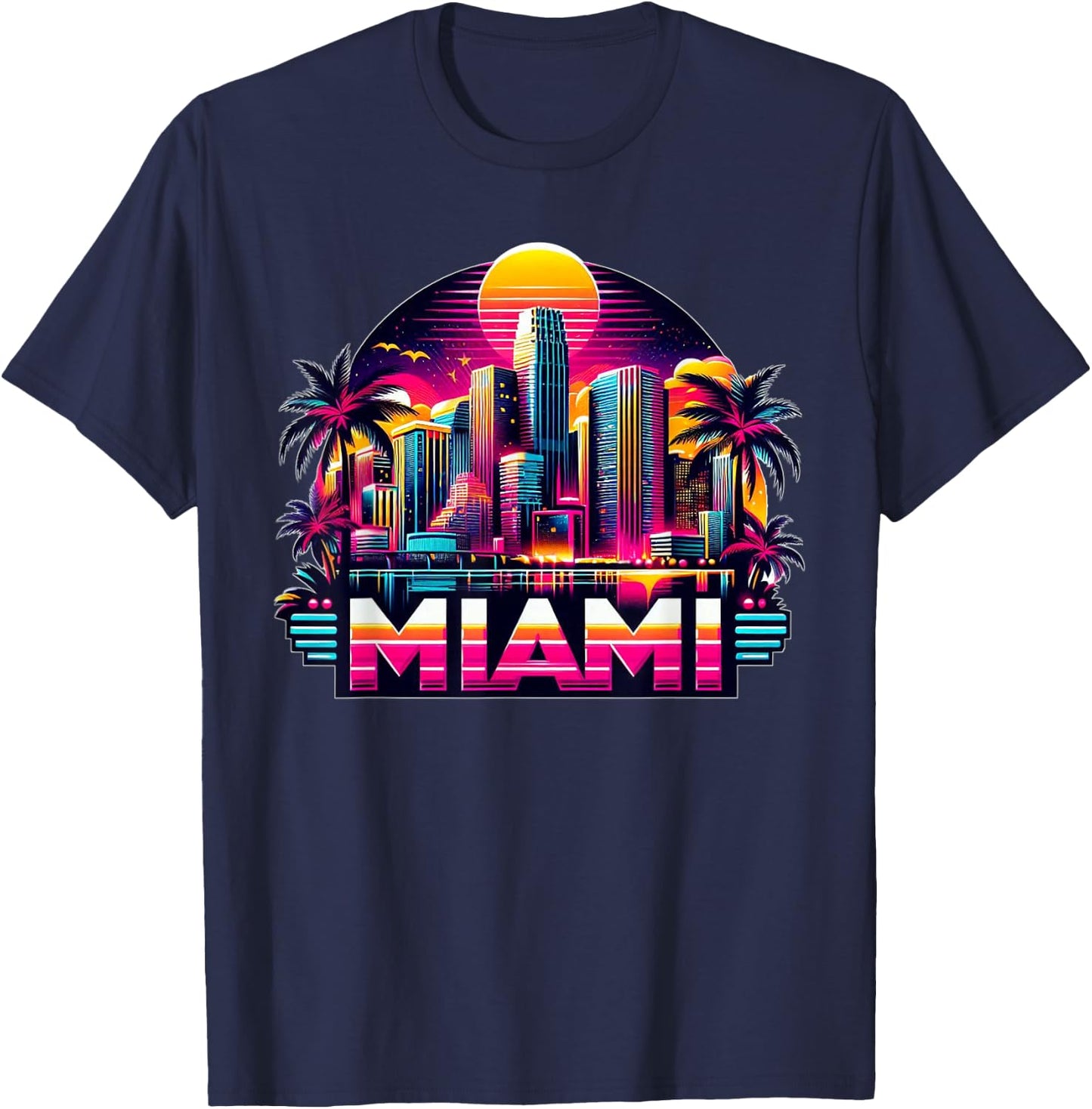 Miami City Men Florida Vibrant Colorful Souvenir Miami , Black, S T-Shirt - T-Shirt | Navy
