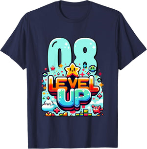 Level Up 8 Jahre Kinder Gaming 8. Geburtstag Jungs T-Shirt - T-Shirt | Navy