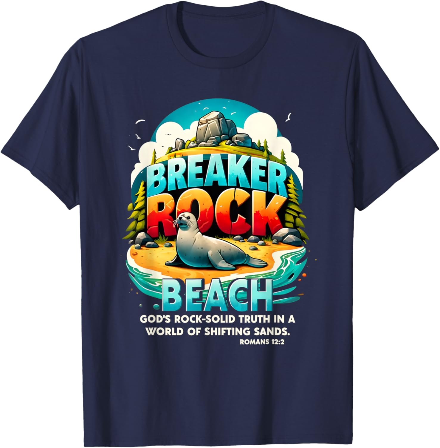 Breaker Rock Beach God's Rock-Solid Truth Christian VBS 2024 T-Shirt - T-Shirt | Navy
