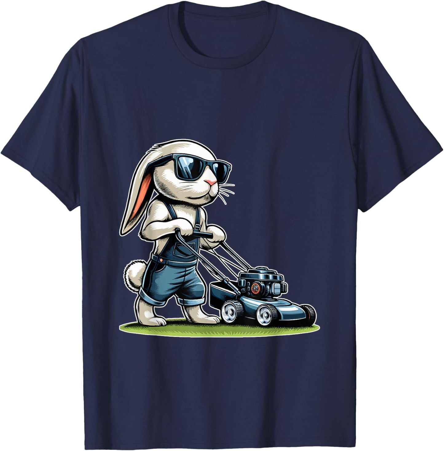 Mowing Lawn Bunny Easter Egg T-Shirt - T-Shirt | Navy