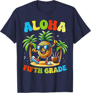 Funny Pinapple Beach Back To School Day Aloha Fifth Grade Men Women Kids T-Shirt - T-Shirt | Navy