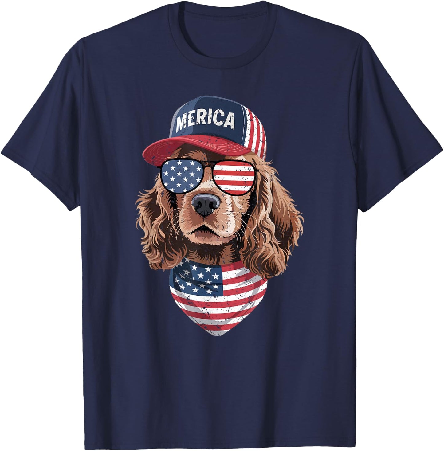 Cocker Spaniel 4th of July US American Flag Dog Patriotic T-Shirt - T-Shirt | Navy