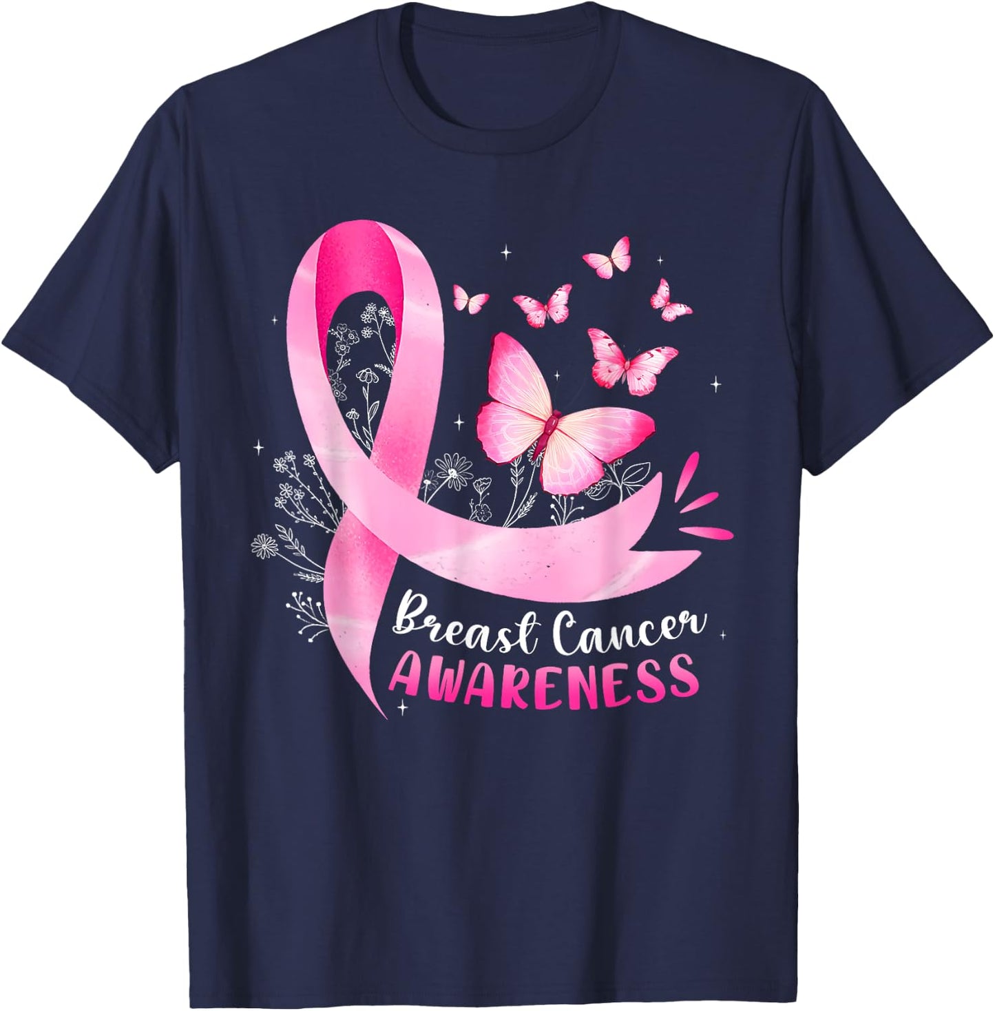 Pink Ribbon In October We Wear Pink Breast Cancer Awareness T-Shirt - T-Shirt | Navy