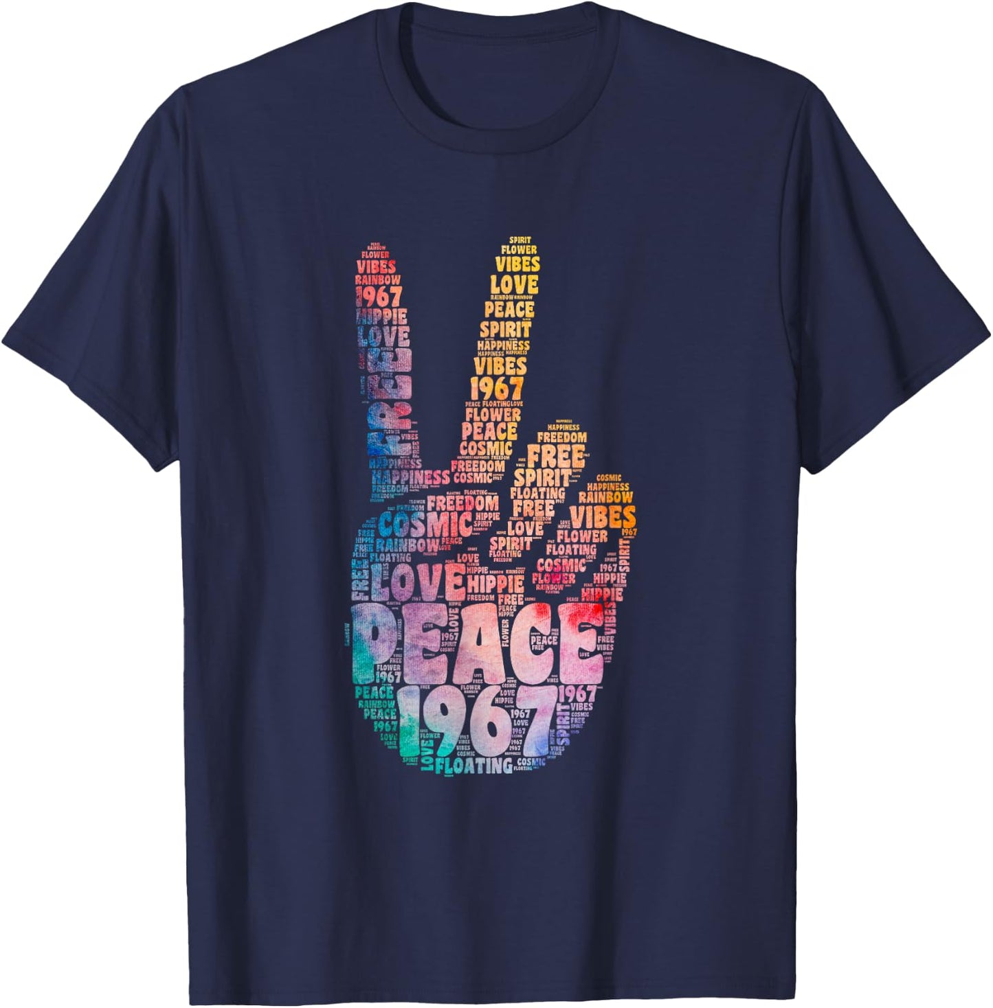 Peace Hand Sign Peace Sign Vintage Hippie , black T-Shirt - T-Shirt | Navy