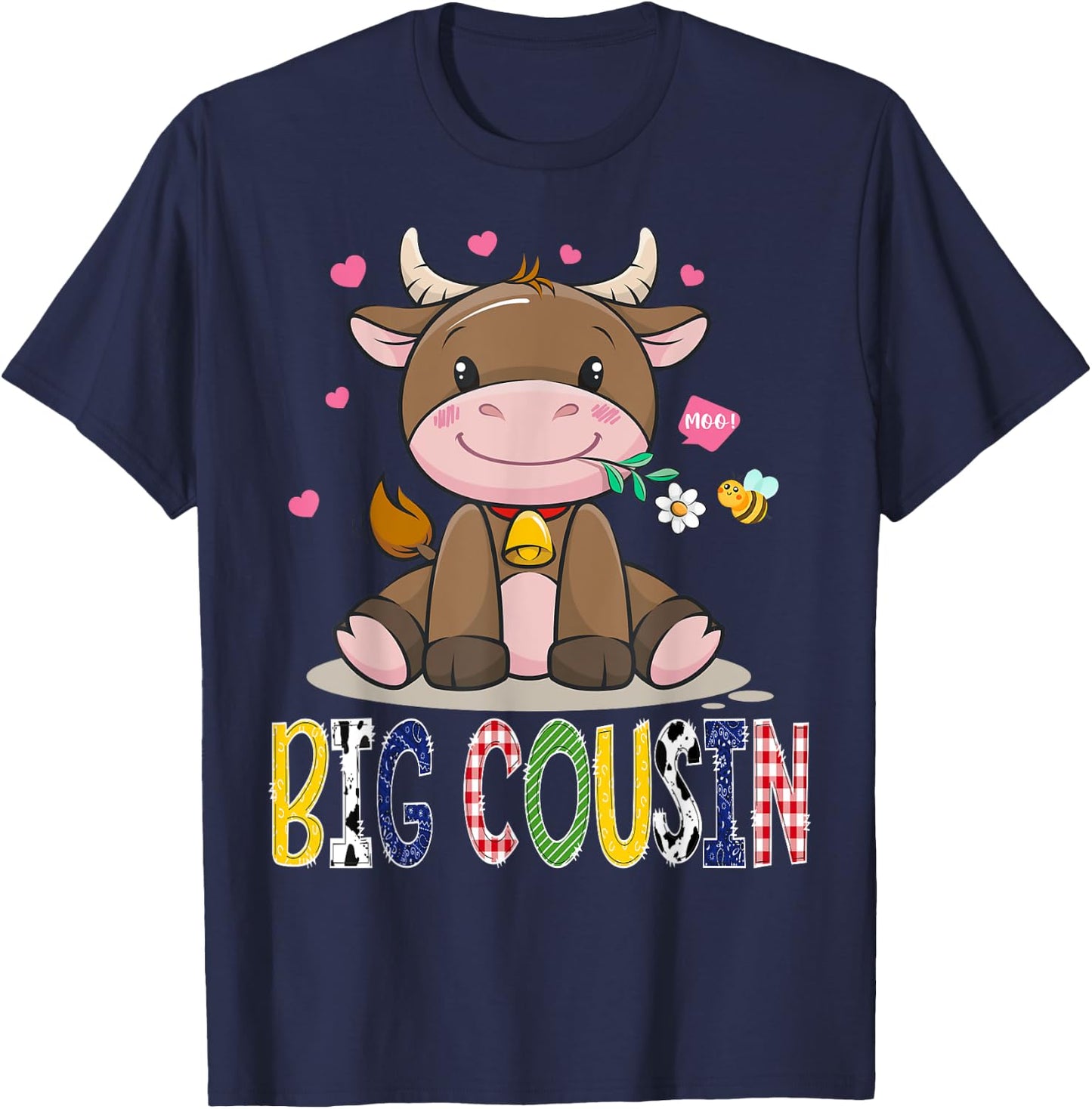 Big Cousin Cute Cow Moo Farmer Birthday Boy Matching T-Shirt - T-Shirt | Navy