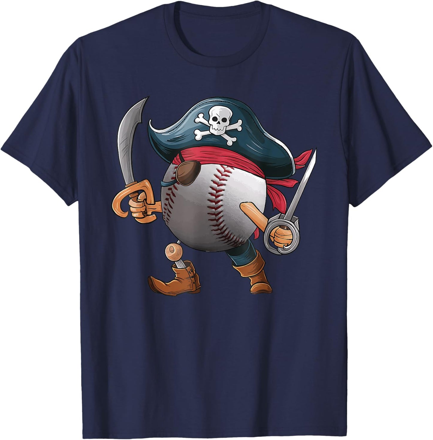 Baseball Pirate Ball Costume Funny Crossbones Skull Skeleton T-Shirt - T-Shirt | Navy