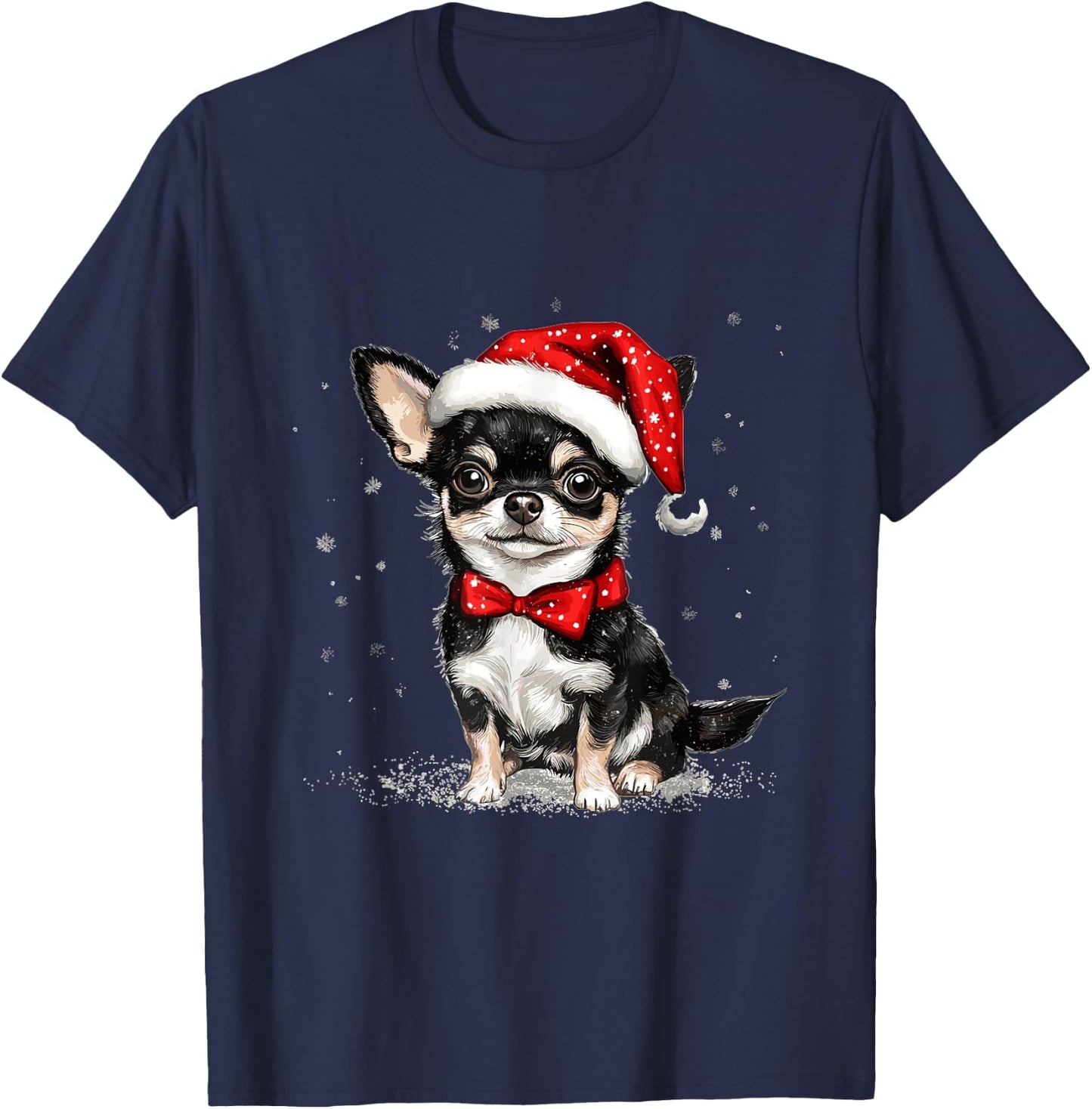 Dog Chihuahua Chiwawa Christmas , Black, S T-Shirt - T-Shirt | Navy