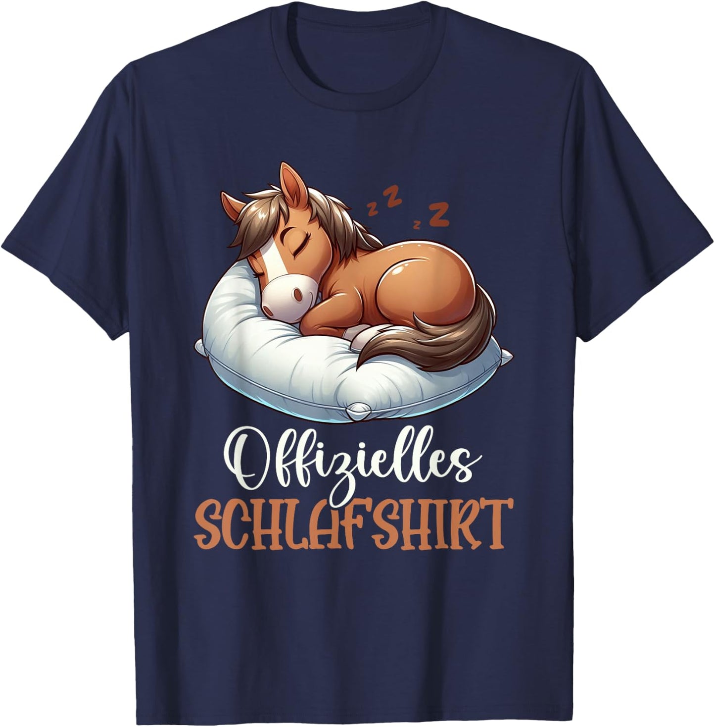 Official Sleep Shirt Funny Horse Pyjamas Short Sleeve , black T-Shirt - T-Shirt | Navy