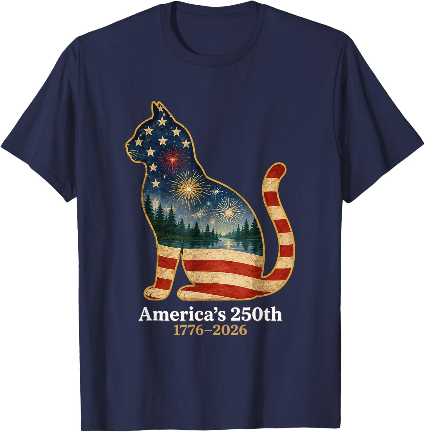 Patriotic Cat America's 250th Anniversary 1776 2026 T-Shirt - T-Shirt | Navy