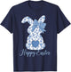 Easter Chinoiserie Floral Bunny With Cute Blue Bow Coquette T-Shirt - T-Shirt | Navy
