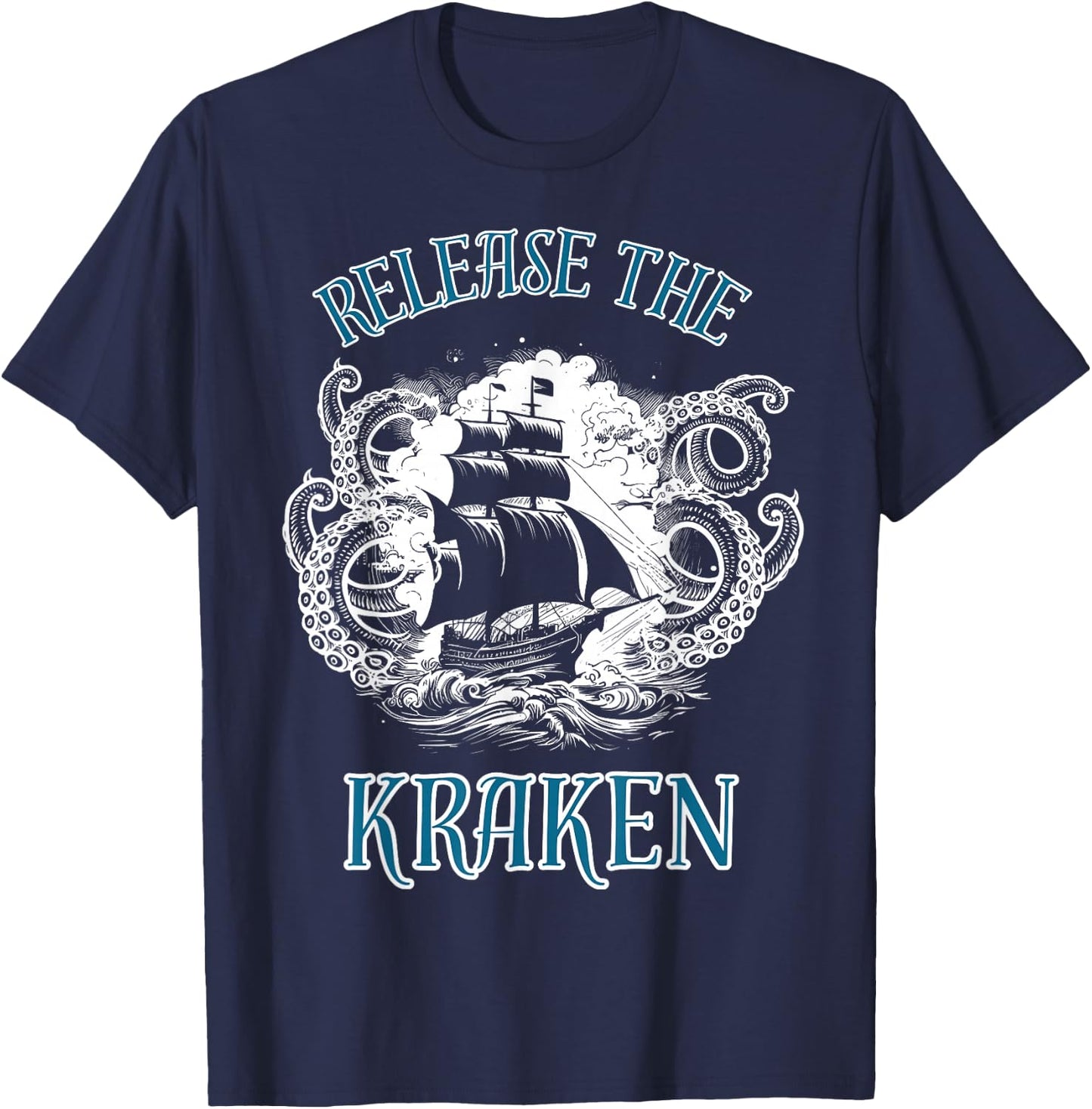 Giant Octopus, Release The Kraken Pirate Ship T-Shirt - T-Shirt | Navy