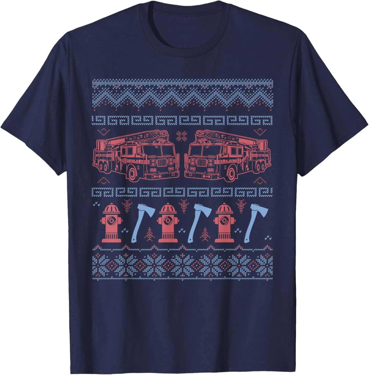 Ugly Firefighter Christmas Sweater T-Shirt - T-Shirt | Navy