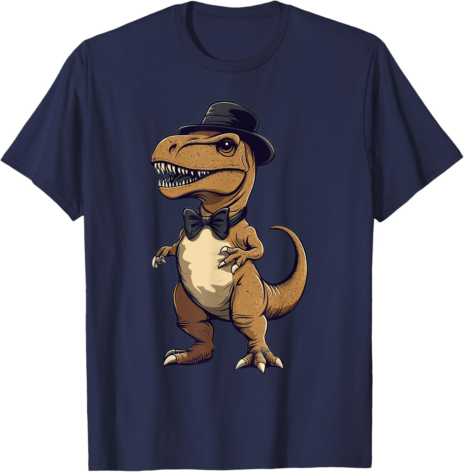 T-Rex Dinosaur Wearing A Hat And Bowtie T-Shirt - T-Shirt | Navy