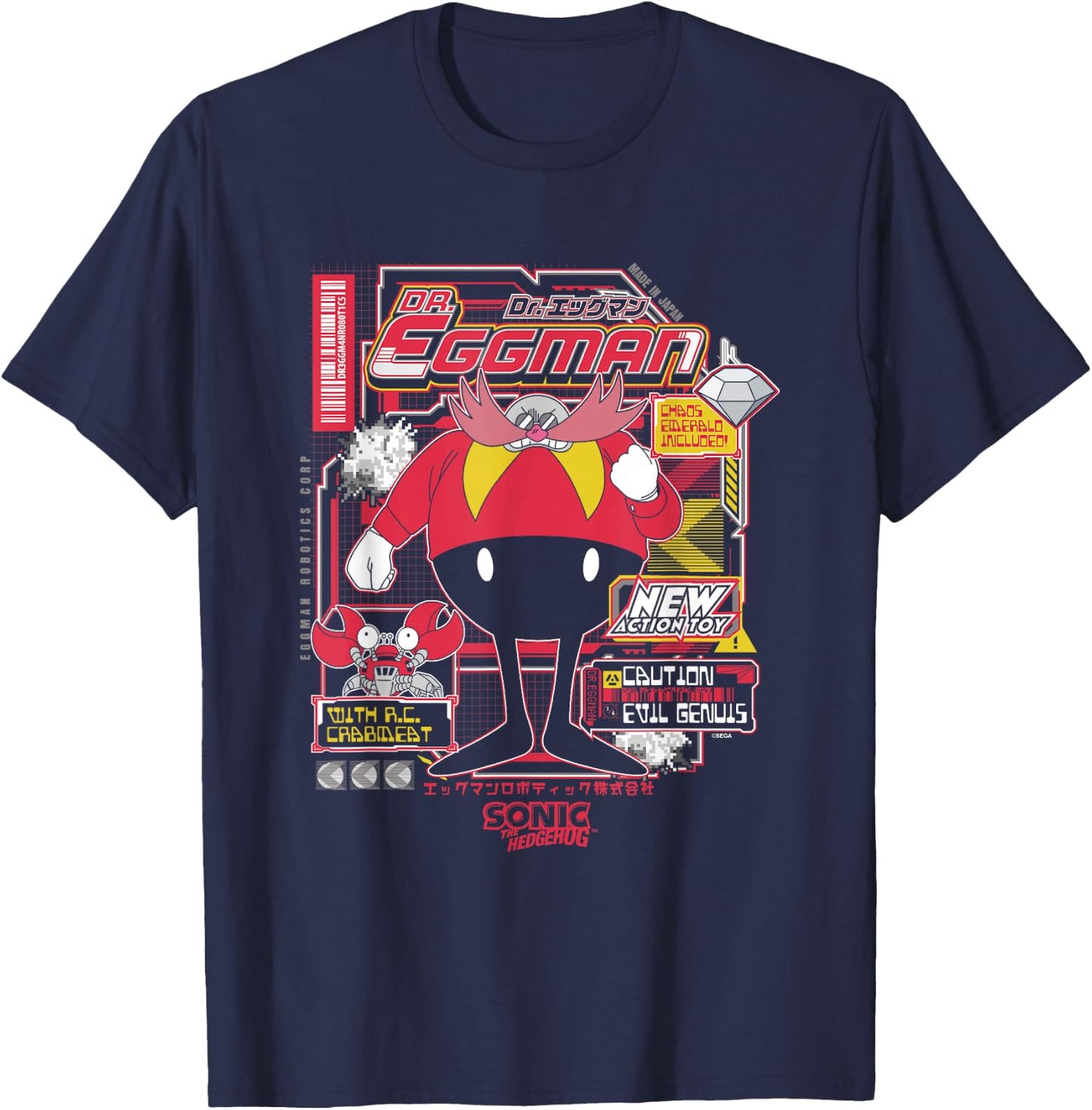 Sonic The Hedgehog Dr. Eggman Vintage Kanji Poster T-Shirt - T-Shirt | Navy