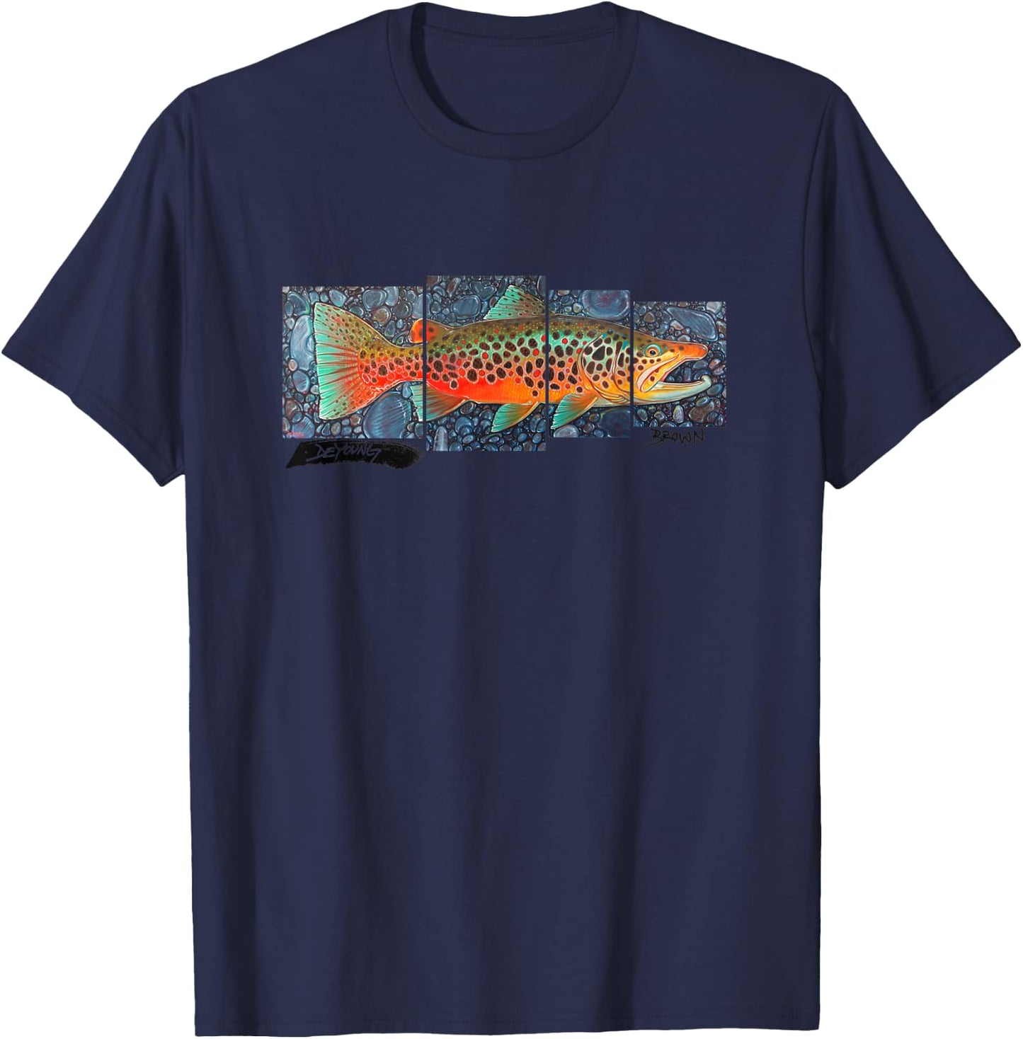 Brown Trout Fish Art Derek DeYoung Fisherman Gift T-Shirt - T-Shirt | Navy