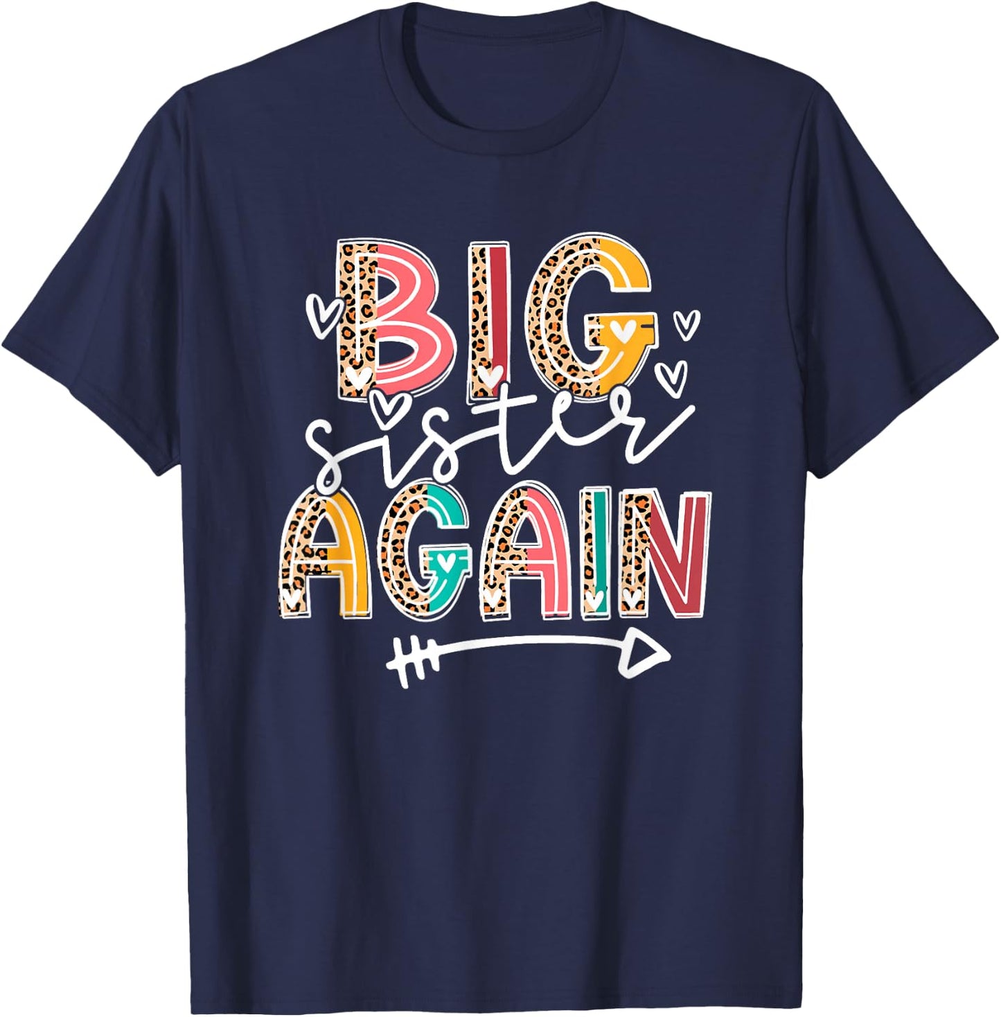 Big Sister Again Leopard Soon to Be Sis Announcement Girls T-Shirt - T-Shirt | Navy