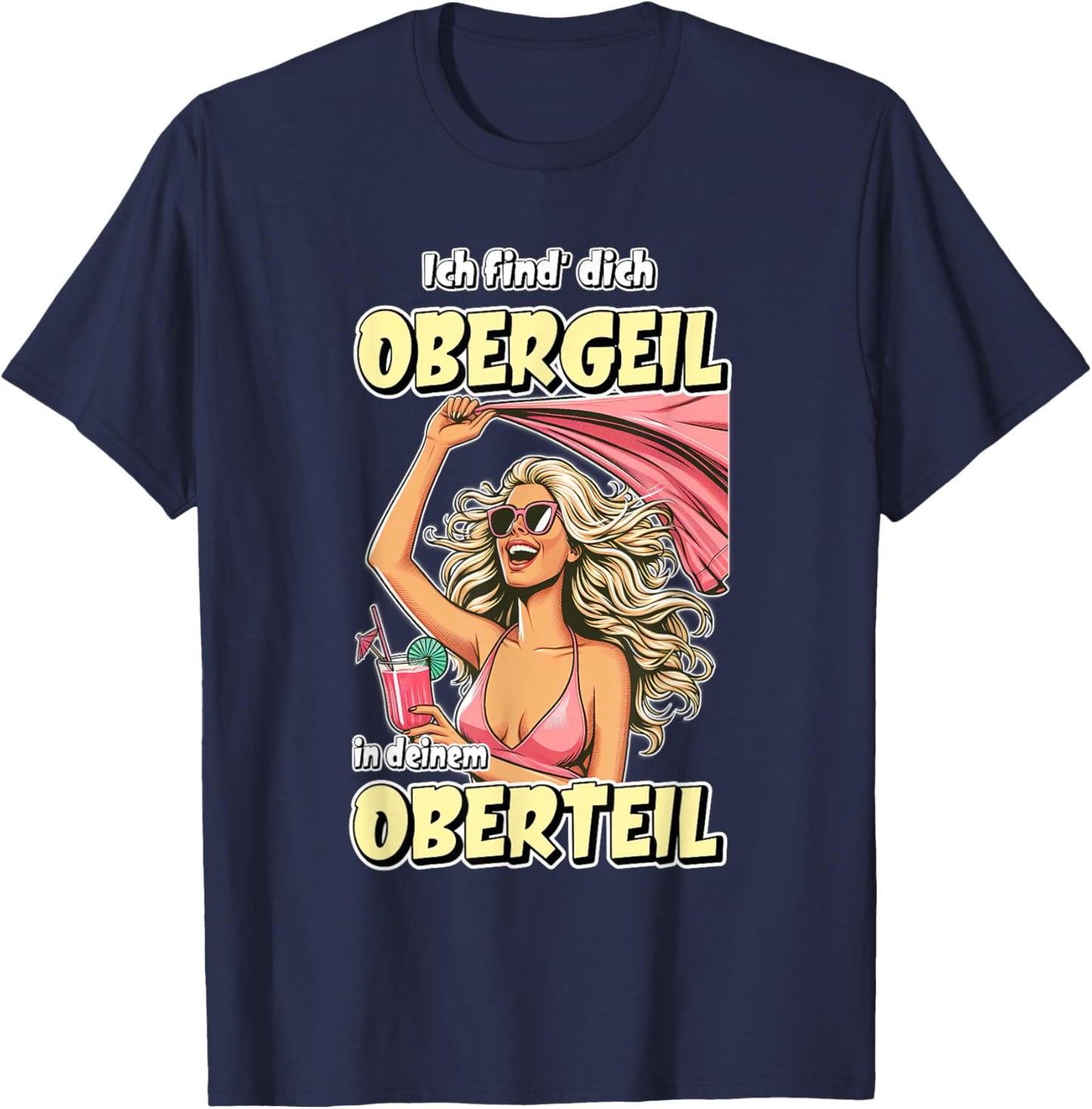 Obergeil Malle Party, Malle Hit 2024, Glück Isi , black T-Shirt - T-Shirt | Navy