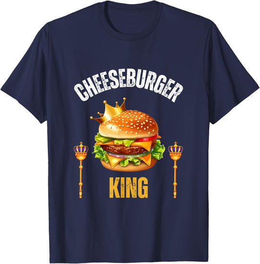 Cheeseburger King Funny Cheeseburger Lover Humor T-Shirt - T-Shirt | Navy