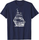 Vintage Pirate Ship Sailor Sailing Boat Sailboat Sketch Art T-Shirt - T-Shirt | Navy