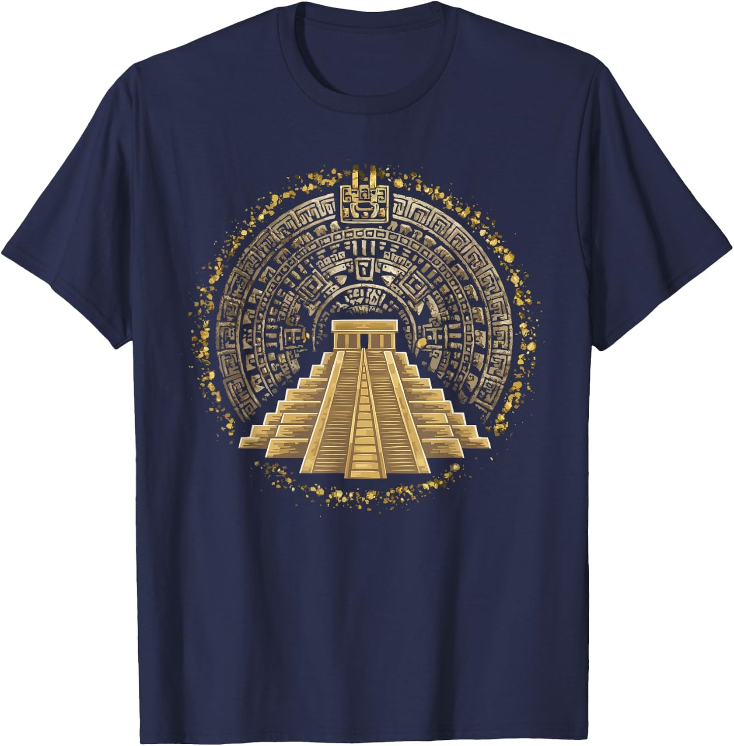 Aztec Calendar Mayan Indigenous Mexican Aztec Jaguar T-Shirt - T-Shirt | Navy