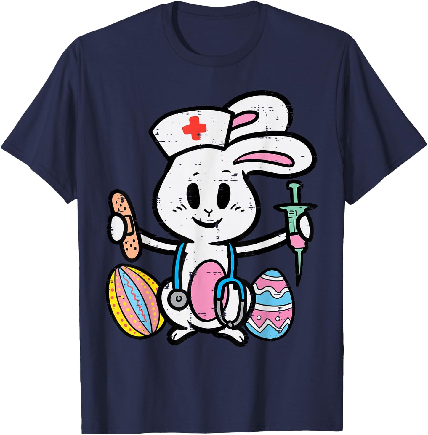 Easter Bunny Nurse Stethoscope Cute Rabbit Scrub Top Women T-Shirt - T-Shirt | Navy