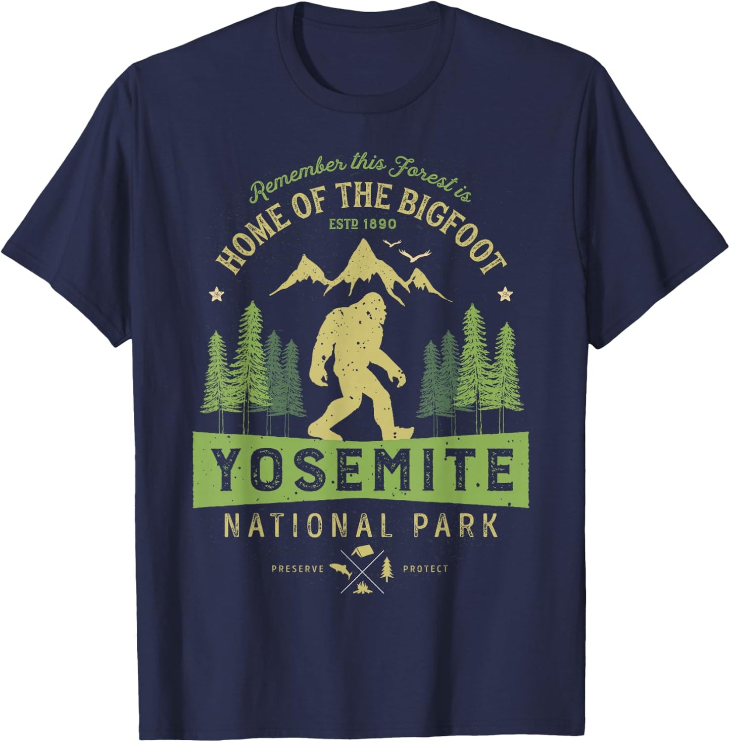 Yosemite National Park T shirt California Bigfoot Vintage T-Shirt - T-Shirt | Navy
