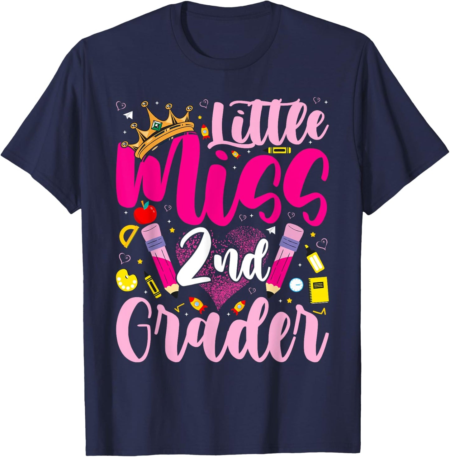Little Miss 2nd Grade Grader Girls 1st Day Back to School T-Shirt - T-Shirt | Navy